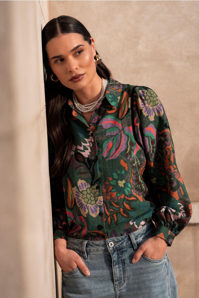 BLOUSE MET PRINT 53640 20 GREEN/PURPLE